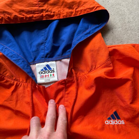 Men's Vintage 90's Adidas Orange Blue Hooded Pullover Windbreaker Jacket Sz XL - Picture 4 of 6